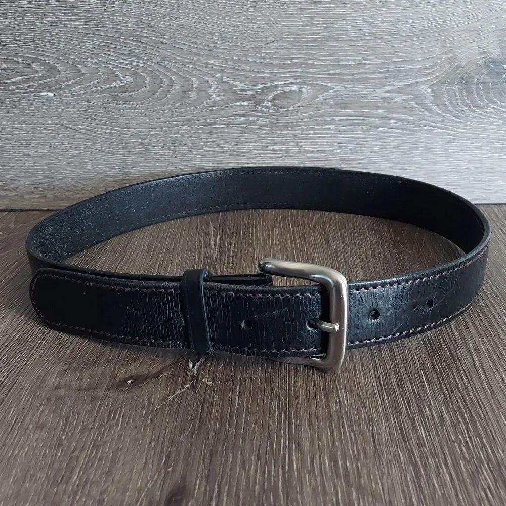 Black Leather Belt with Brown Stitching Size 34
